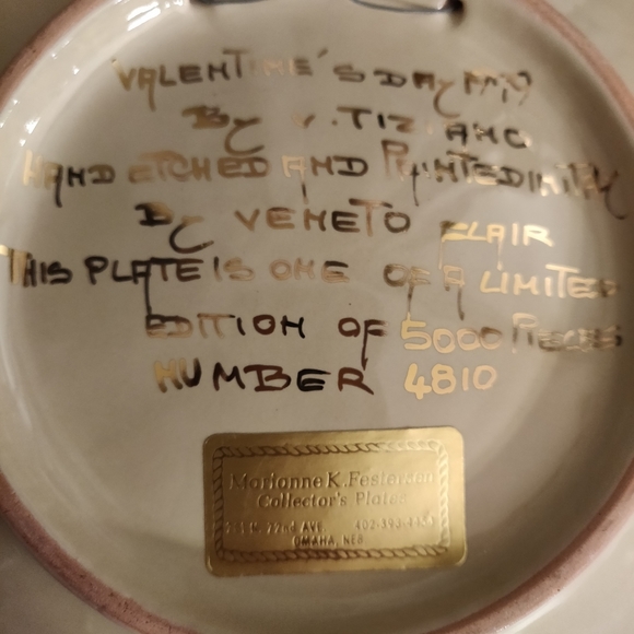 V. Tiziano Hand Painted & Etched Valentine's Day 1979 Plate Limited Edition 4810 - Picture 8 of 8